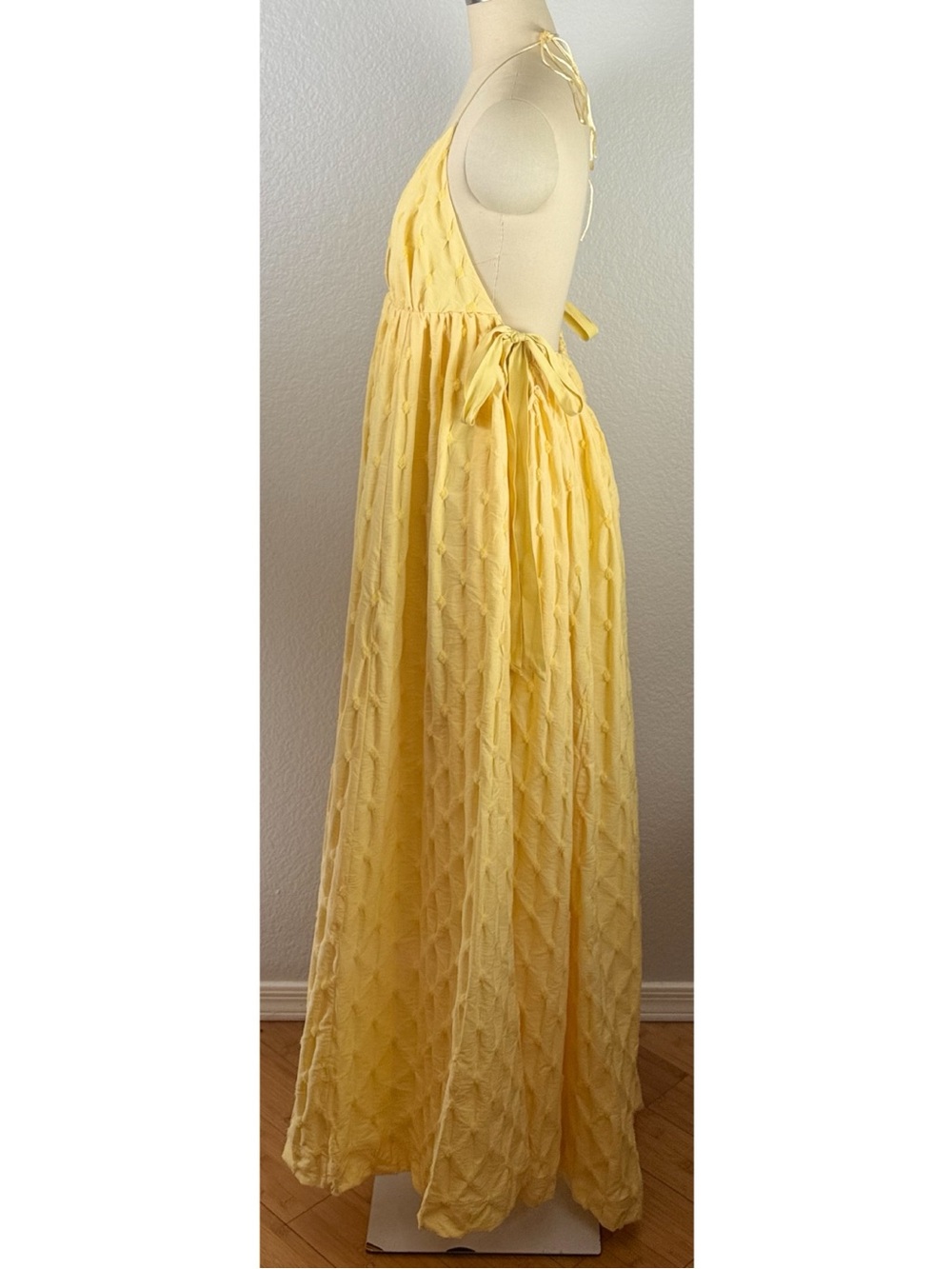 Free People NWT Primmy Textured Triangle Midi Dress Butter Yellow Boho XL - Picture 6 of 16